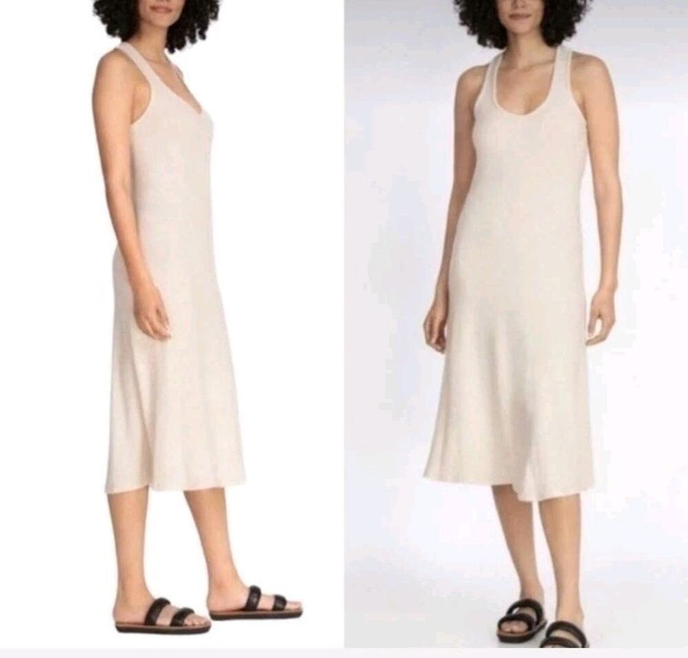 Johnny Was Calme Throw On Cozy Tank Dress Sz L Ecru Midi Tencel Linen Scoop Neck